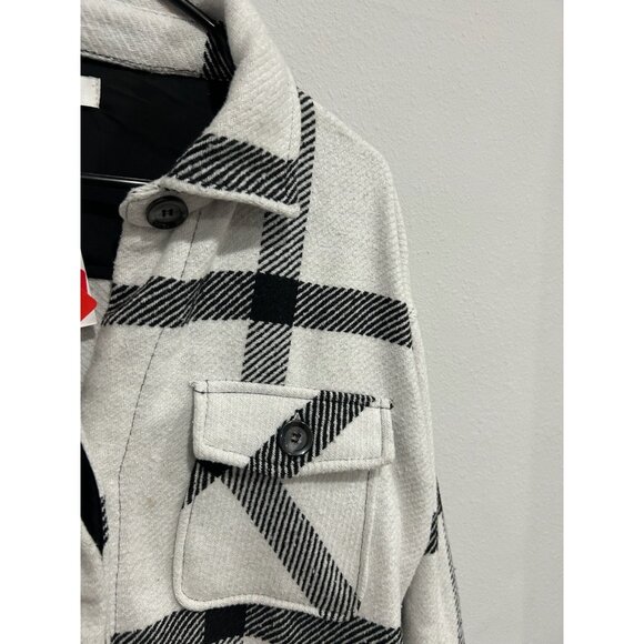 ONLY Plaid Button Up Long Shacket Coat Black White Checkered Pattern Sz Small - Picture 5 of 9